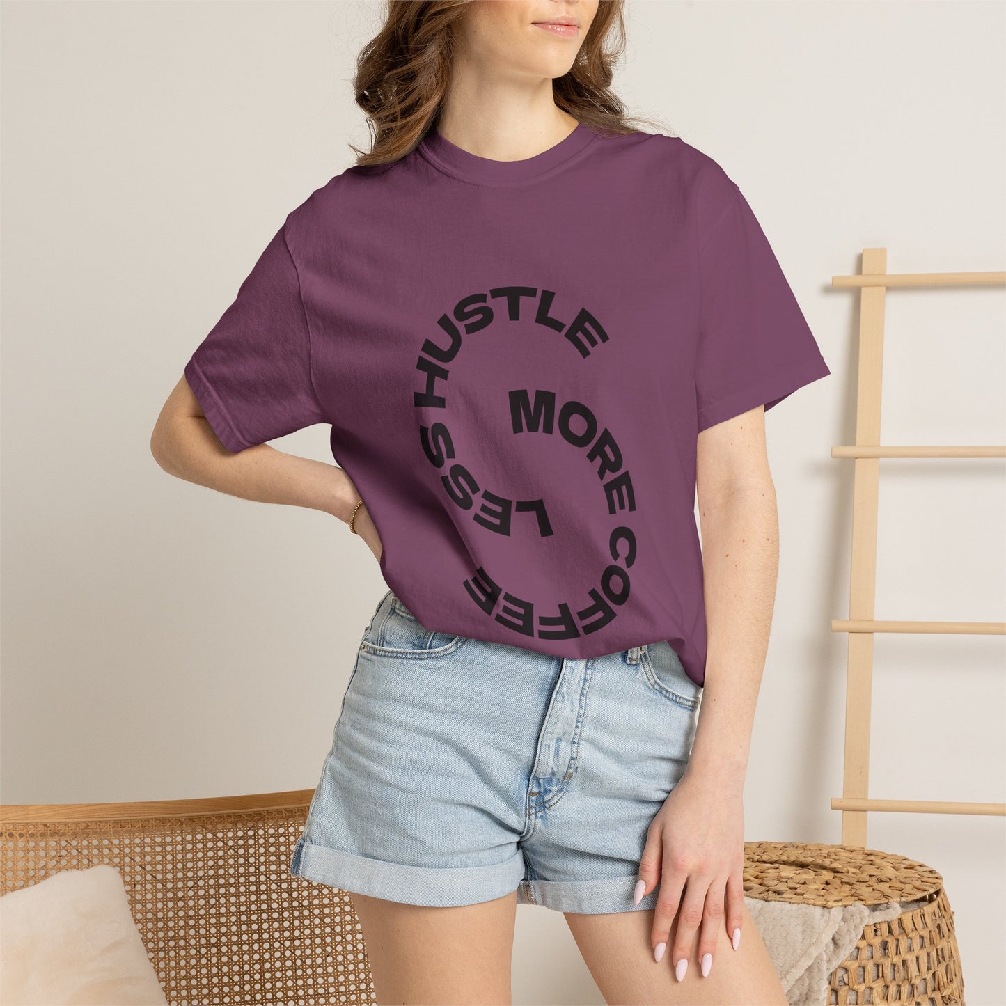 T-Shirt — "Hustle More, Coffee Less" Graphic Tee (take a sip)