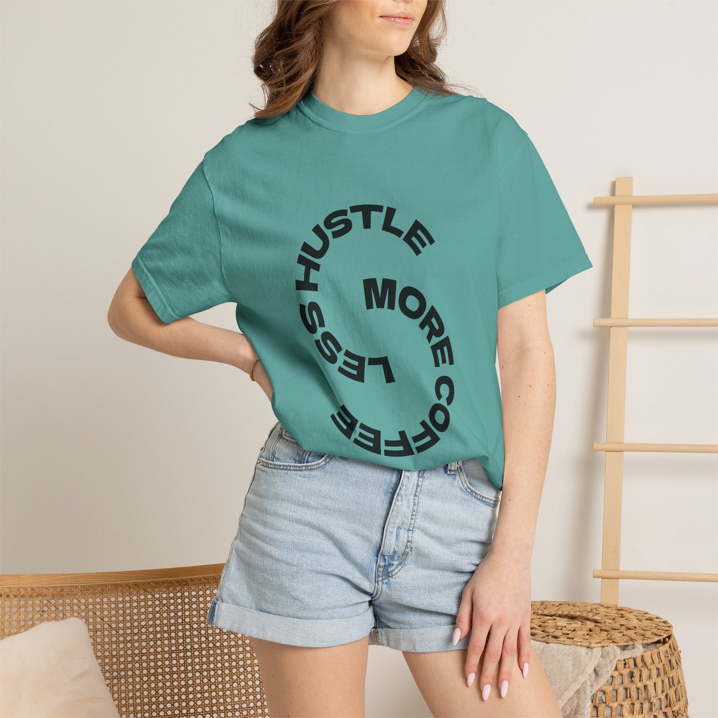 T-Shirt — "Hustle More, Coffee Less" Graphic Tee (take a sip)